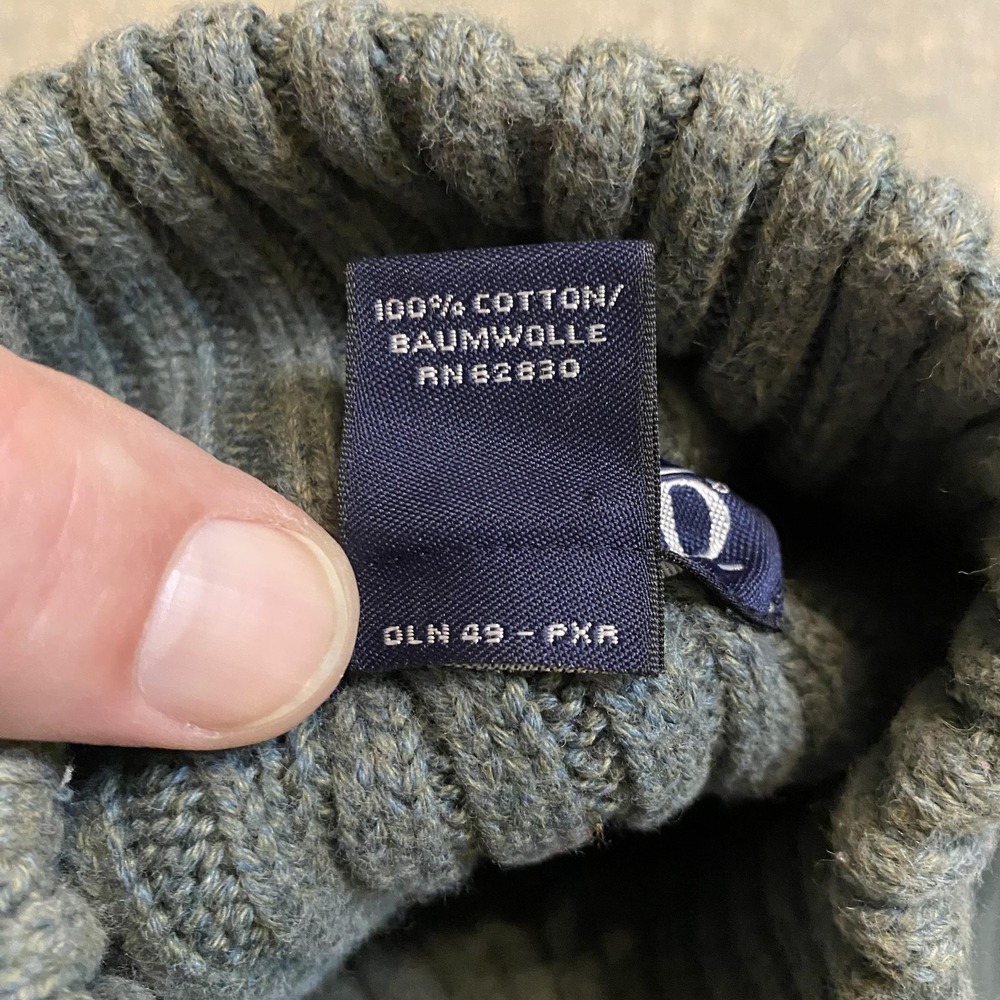 Lands End Sweater Youth Medium 10-12 Green Cotton Cable Knit Quarter Zip Mock - Picture 9 of 11